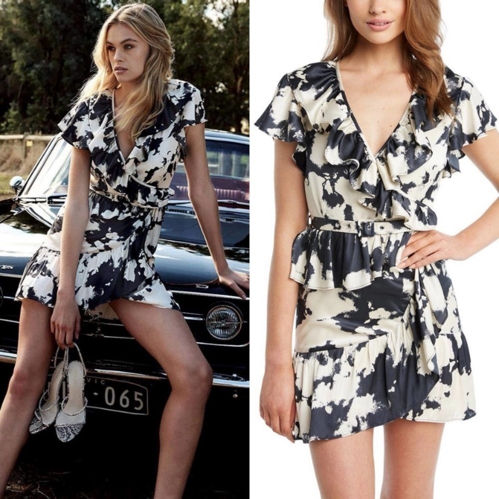 Bardot New Women’s Size 6 Small Tie Dye Print Ruffle Mini Dress with Belt NWT